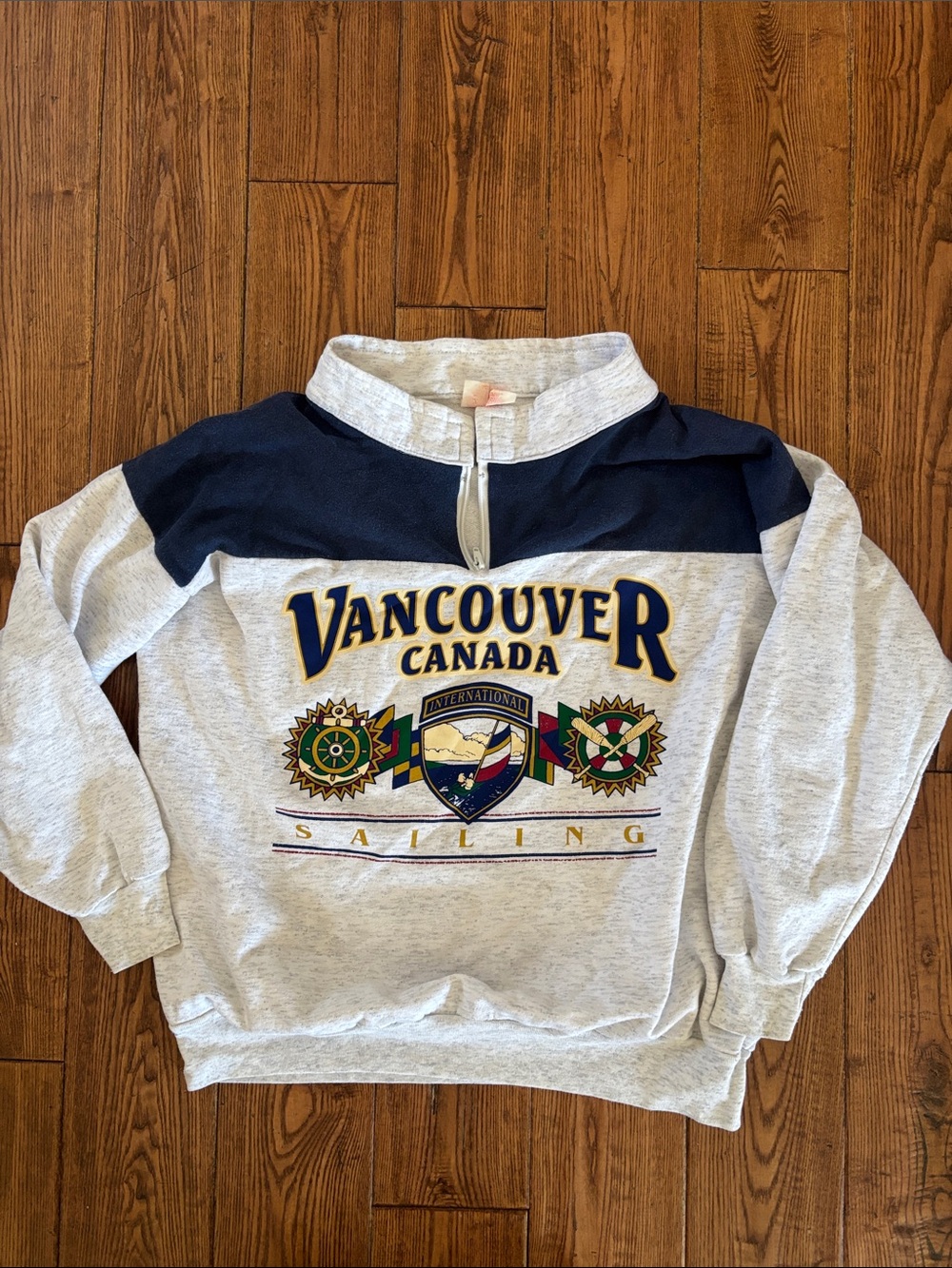 Vancouver Canada Sailing Colorblock Quarter-Zip Sweatshirt - Navy & Heather Gray